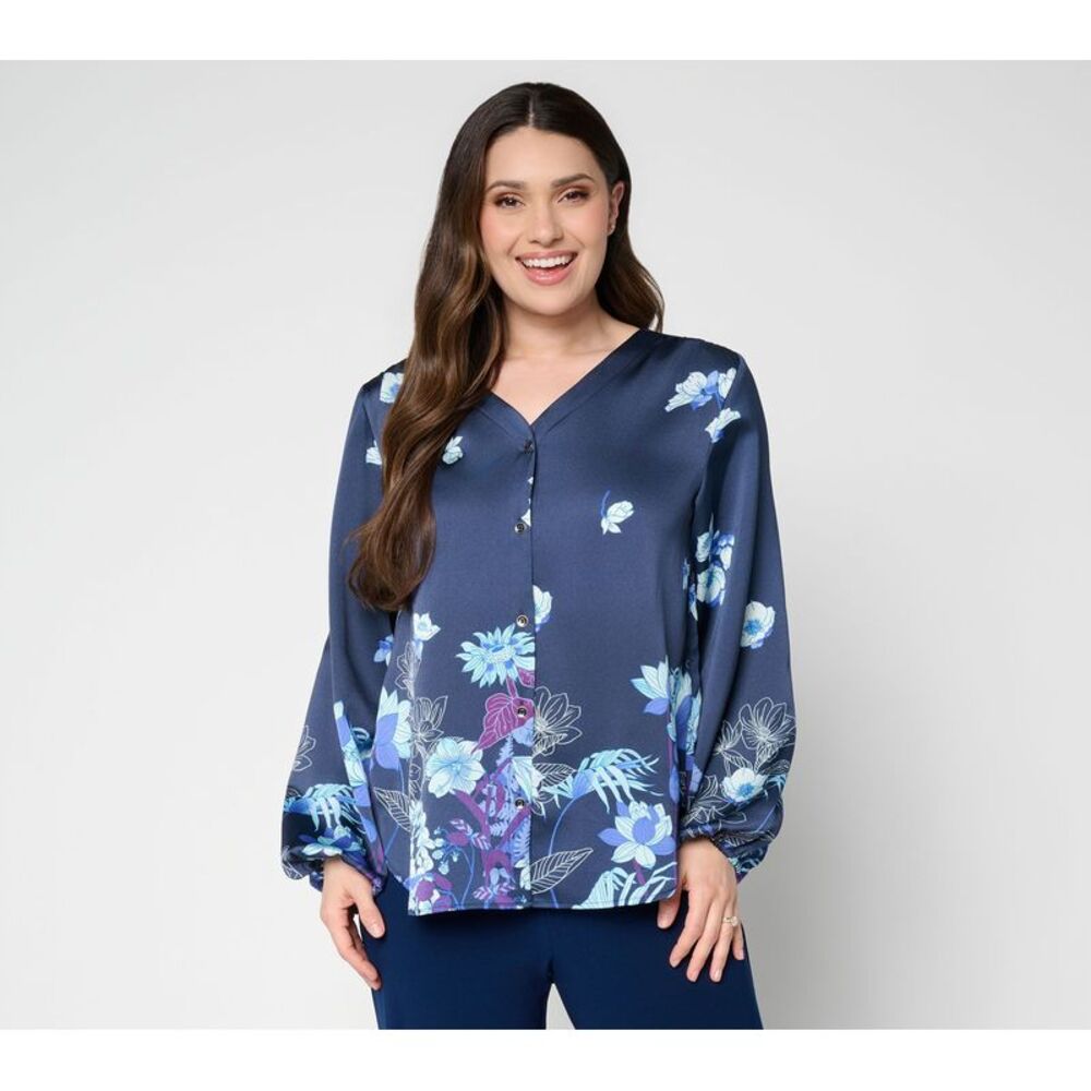 Dennis Basso Women's Top Petite PM Make Your Selection: Printed Blue